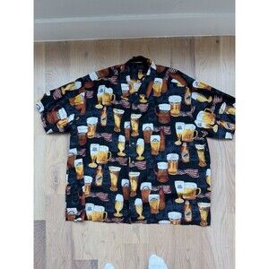 Croft & Barrow Beer Hawaiian Shirt Men’s XXL Black Tropical Camp Button Up